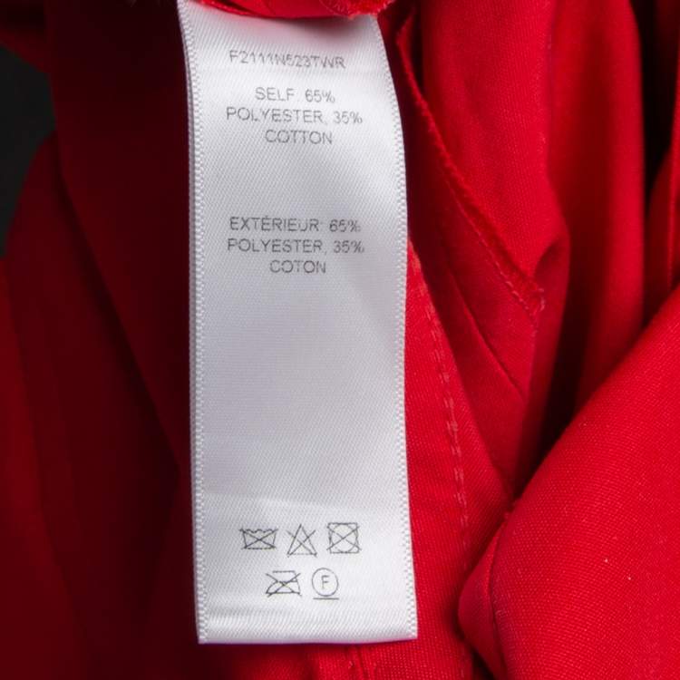 Pre Owned Carolina Herrera Red Taffeta Drawstring Waist Button Front Dress L