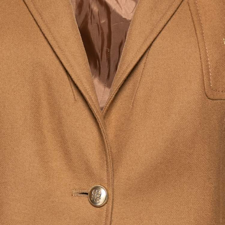 Pre Owned CH Carolina Herrera Camel Brown Wool Logo Embroidered Single Breasted Blazer M
