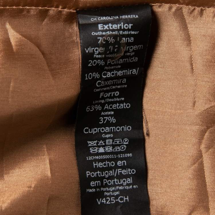 Pre Owned CH Carolina Herrera Camel Brown Wool Logo Embroidered Single Breasted Blazer M