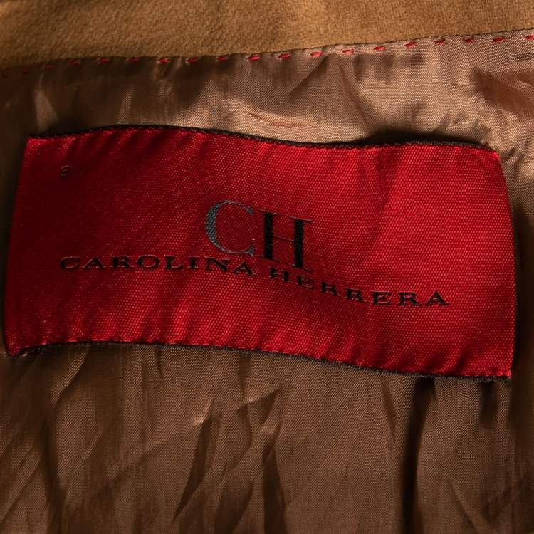 Pre Owned CH Carolina Herrera Camel Brown Wool Logo Embroidered Single Breasted Blazer M