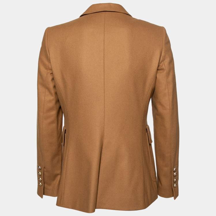 Pre Owned CH Carolina Herrera Camel Brown Wool Logo Embroidered Single Breasted Blazer M