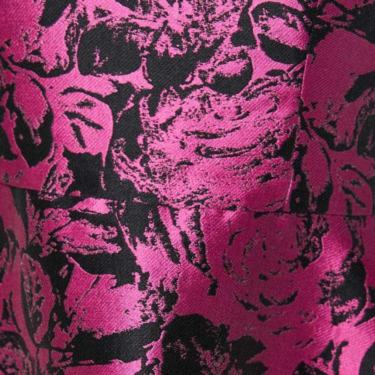 Pre Owned CH Carolina Herrera Pink Rose Jacquard Sleeveless Flared Short Dress S