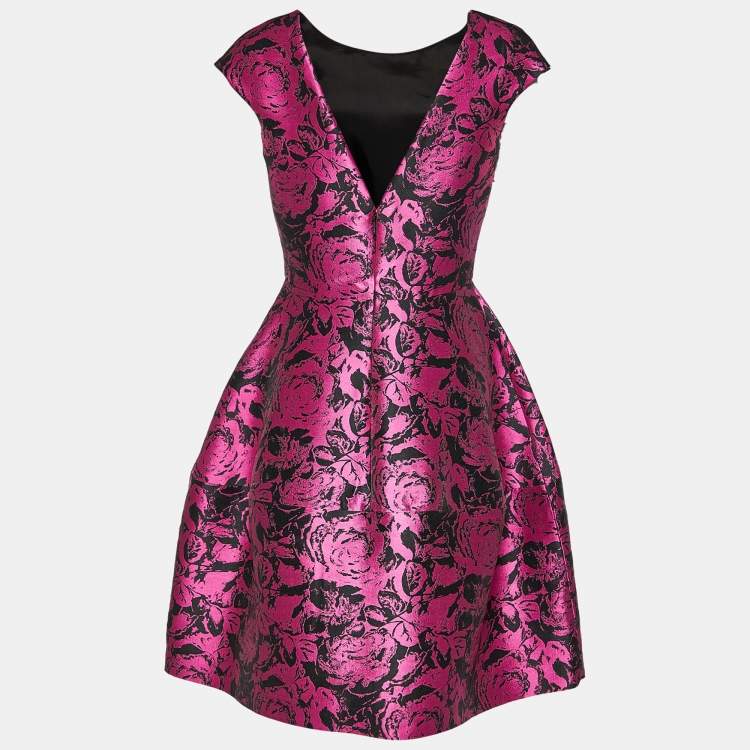 Pre Owned CH Carolina Herrera Pink Rose Jacquard Sleeveless Flared Short Dress S