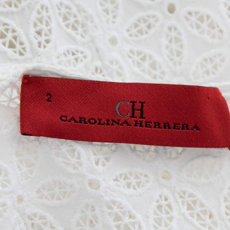 Pre Owned CH Carolina Herrera White Embroidered Cotton Sleeveless Dress S