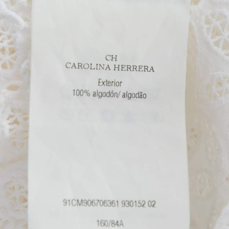 Pre Owned CH Carolina Herrera White Embroidered Cotton Sleeveless Dress S