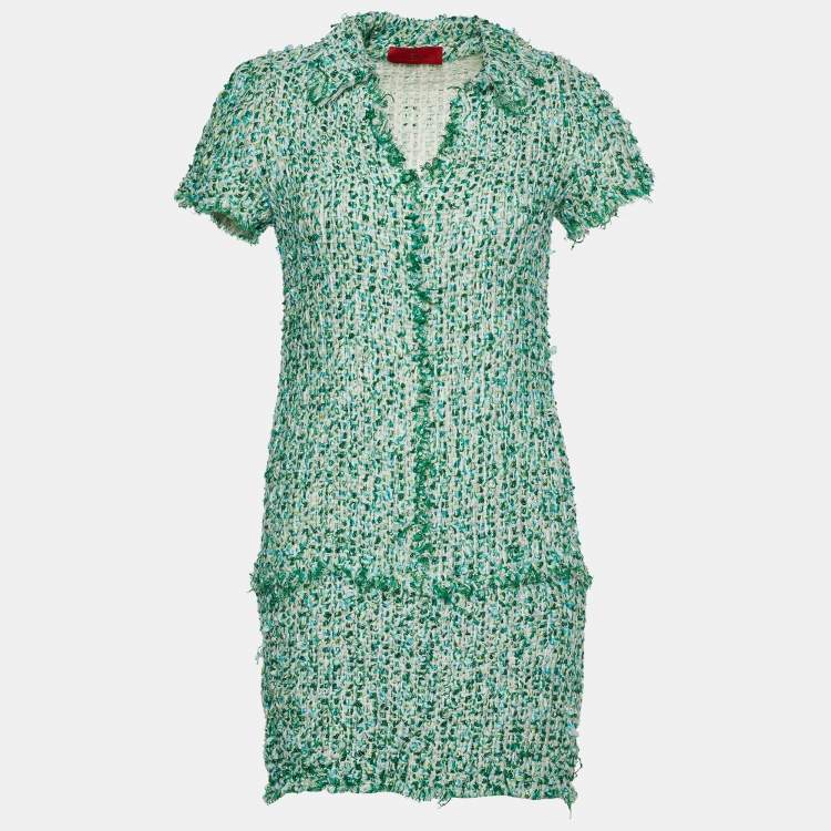 مملوكة مسبقًا CH Carolina Herrera Green Tweed Shift Dress S