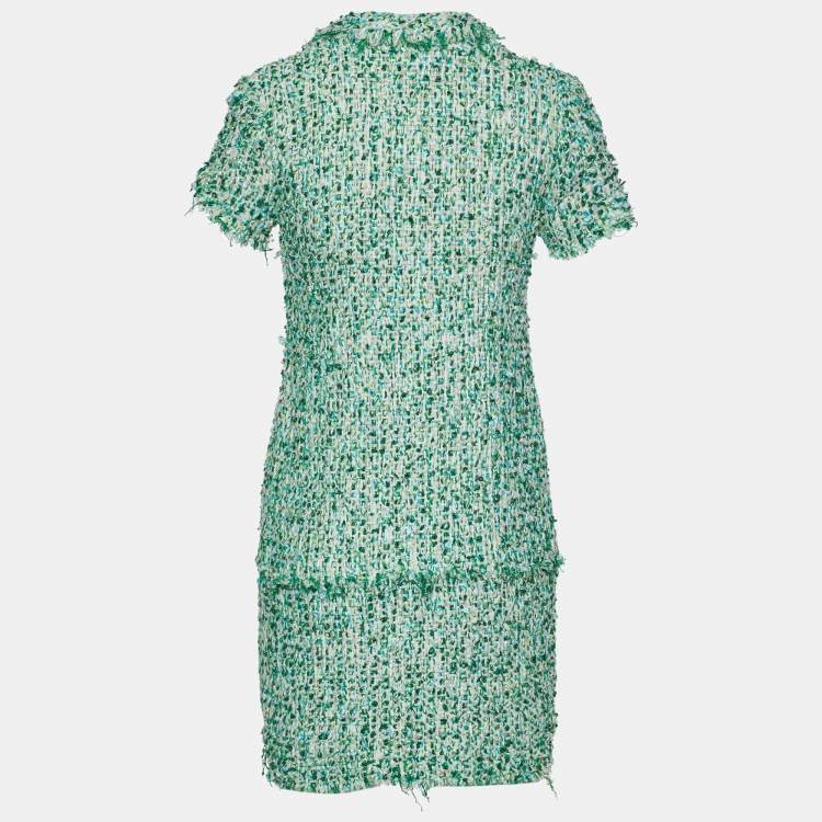 مملوكة مسبقًا CH Carolina Herrera Green Tweed Shift Dress S