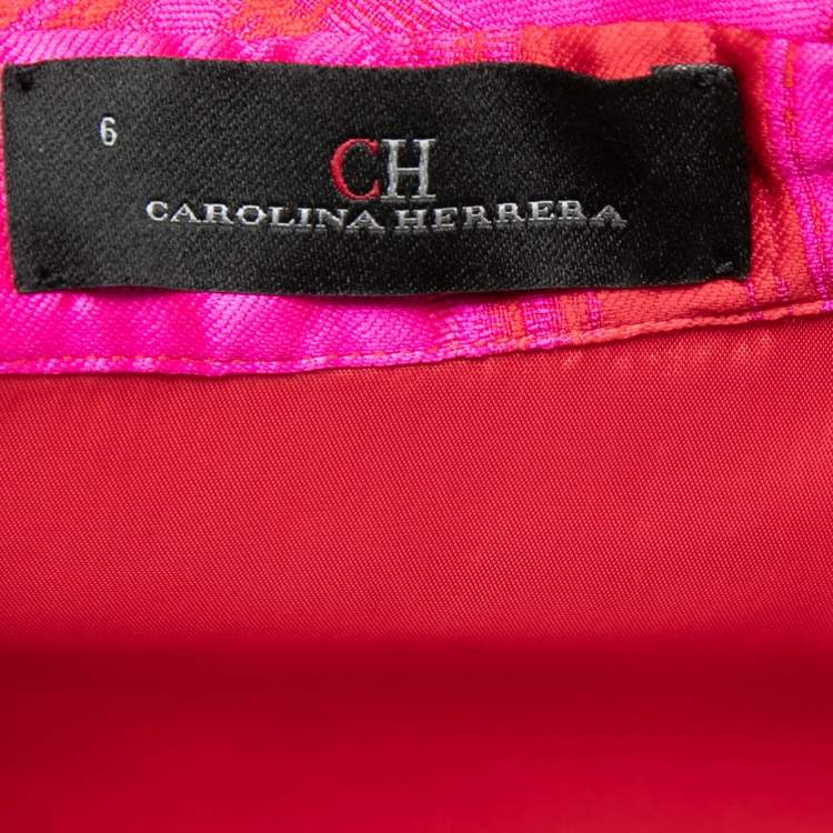 مملوكة مسبقًا CH Carolina Herrera Pink and Red Gemoetric Jacquard Maxi Shirt Dress M