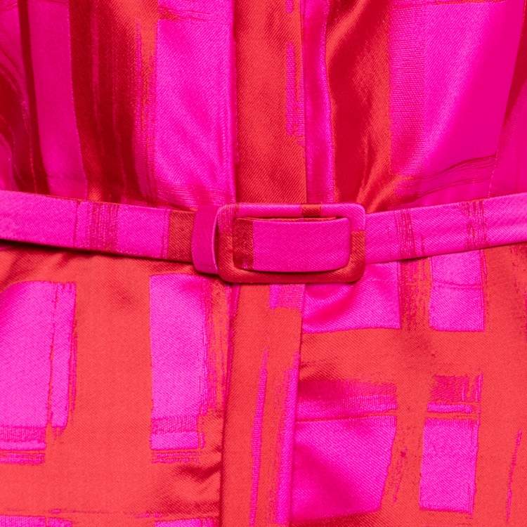 مملوكة مسبقًا CH Carolina Herrera Pink and Red Gemoetric Jacquard Maxi Shirt Dress M