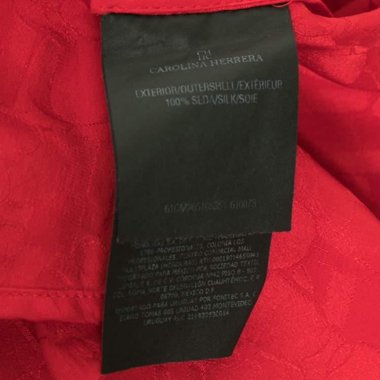 Pre Owned CH Carolina Herrera Red All Over Logo Silk Shirt L