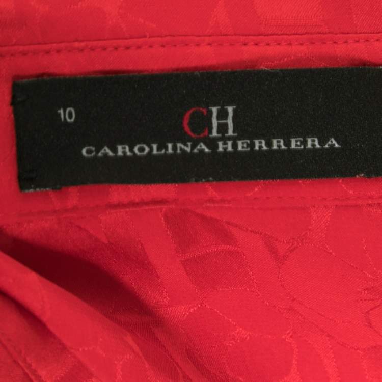 Pre Owned CH Carolina Herrera Red All Over Logo Silk Shirt L