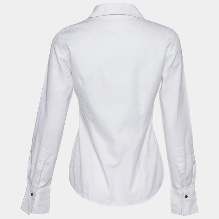 Pre Owned CH Carolina Herrera White Logo Jacquard Cotton Button Front Shirt S