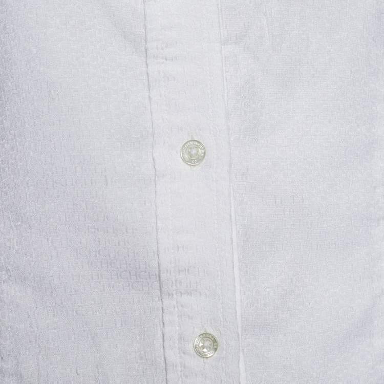 Pre Owned CH Carolina Herrera White Logo Jacquard Cotton Button Front Shirt S