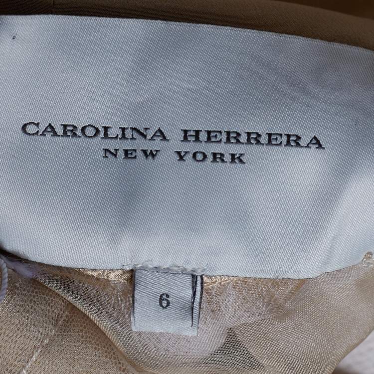 Pre Owned Carolina Herrera Ivory Lurex Jacquard Crystal Embellished Gown M 