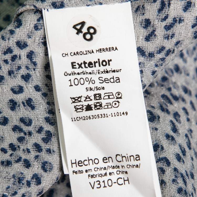 Pre Owned CH Carolina Herrera Blue Printed Crinkled Silk Blouse M
