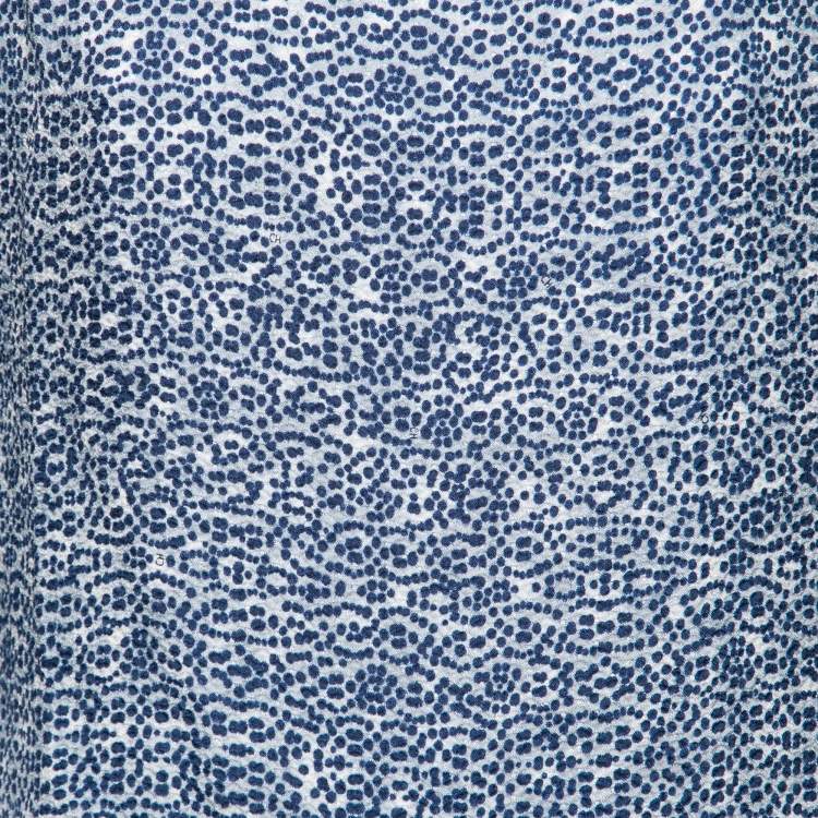 Pre Owned CH Carolina Herrera Blue Printed Crinkled Silk Blouse M