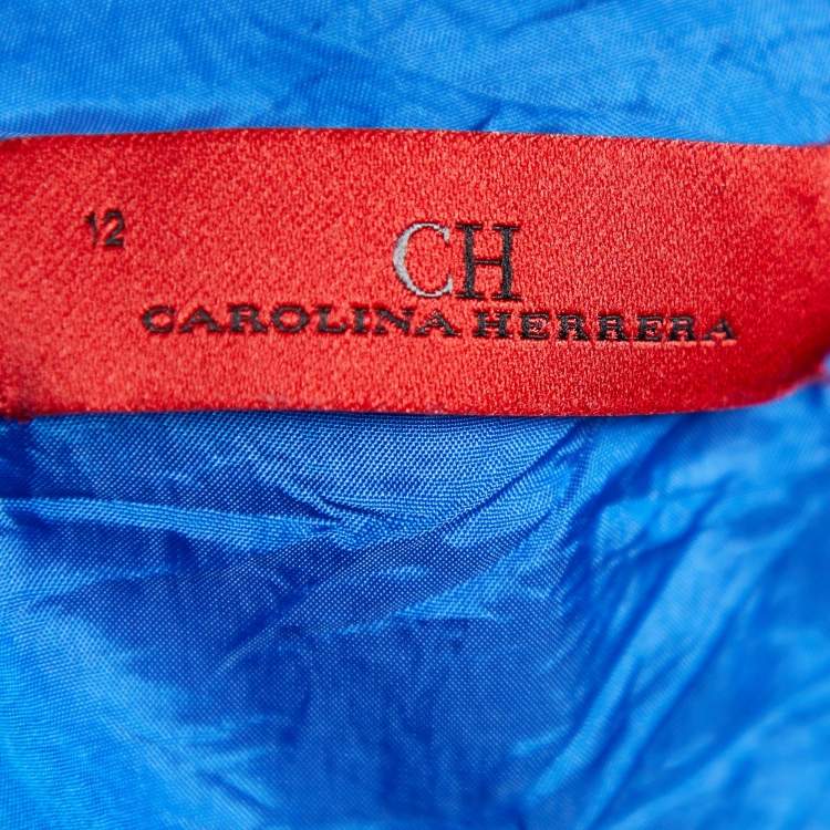 Pre Owned CH Carolina Herrera Blue & White Patterned Sleeveless Midi Dress L