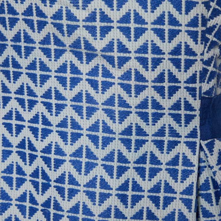Pre Owned CH Carolina Herrera Blue & White Patterned Sleeveless Midi Dress L