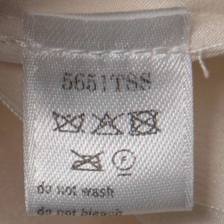 Pre Owned Carolina Herrera Cream Plisse Silk Embroidered Cutout Dress XL