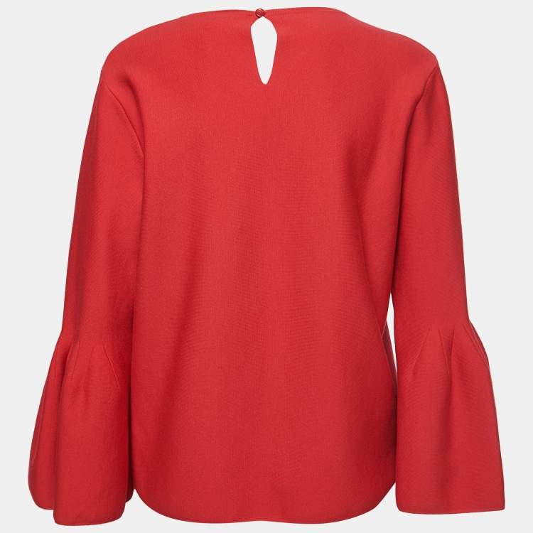 Pre Owned Carolina Herrera Red Knit Bell-Sleeve Top L
