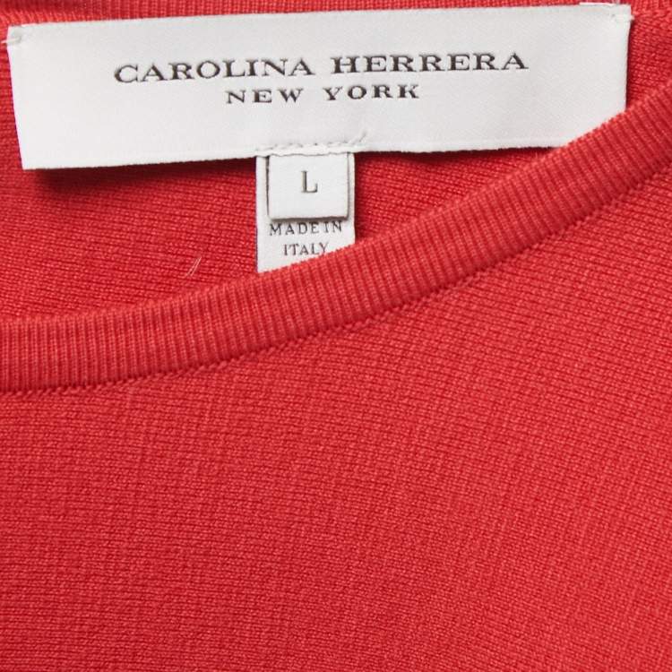 Pre Owned Carolina Herrera Red Knit Bell-Sleeve Top L