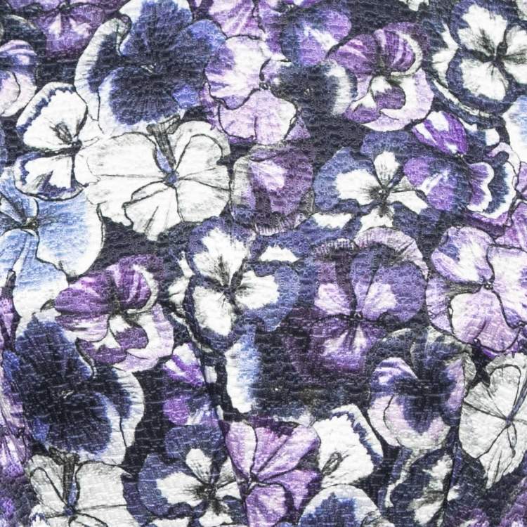 Pre Owned CH Carolina Herrera Blue Floral Print Jacquard Belted Knee Length Dress M