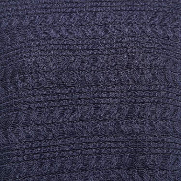 مملوكة مسبقًا Carolina Herrera Navy Blue Cable Knit Side Tie Poncho Top One Size