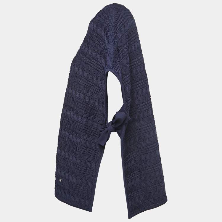 مملوكة مسبقًا Carolina Herrera Navy Blue Cable Knit Side Tie Poncho Top One Size