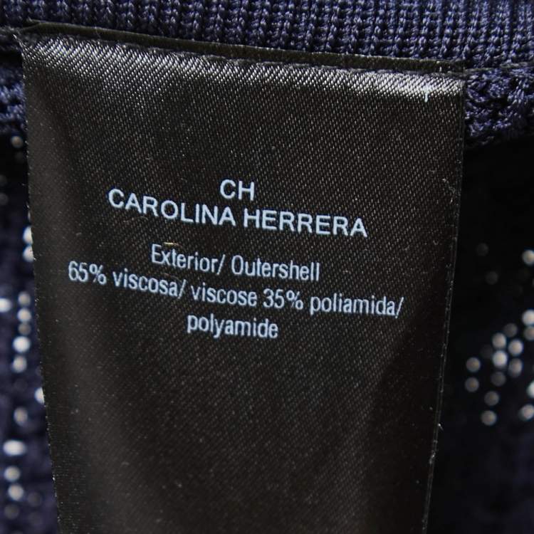 مملوكة مسبقًا Carolina Herrera Navy Blue Cable Knit Side Tie Poncho Top One Size
