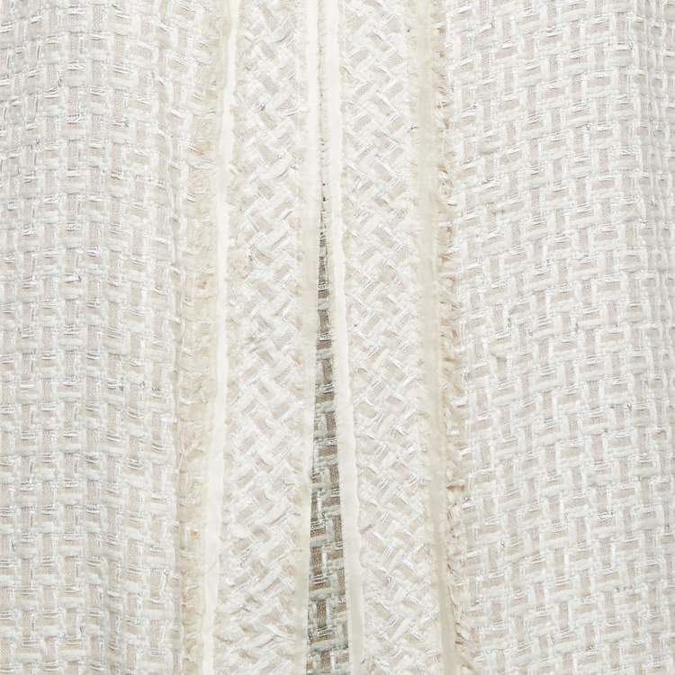 Pre Owned Carolina Herrera Off White/Beige Tweed Open Front Coat L