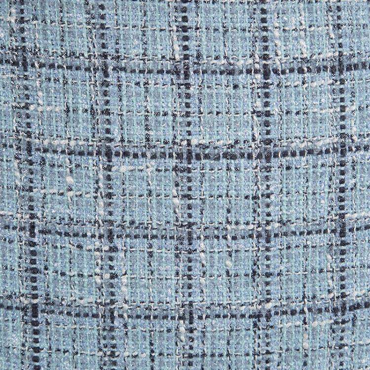 Pre Owned Carolina Herrera Powder Blue Checked Tweed Skirt XL