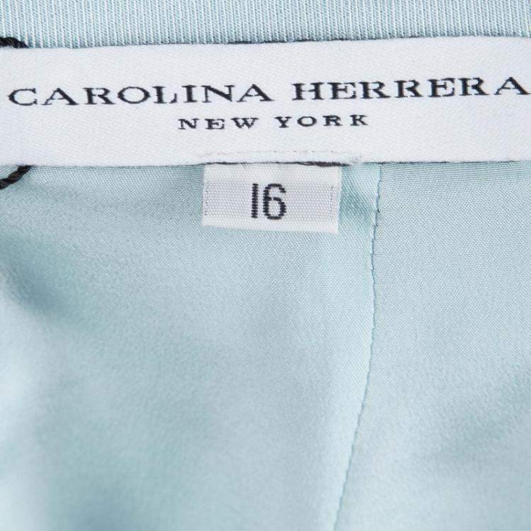 Pre Owned Carolina Herrera Powder Blue Checked Tweed Skirt XL