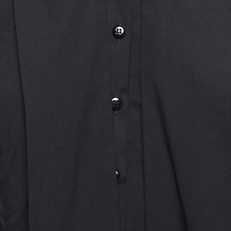 Pre Owned Carolina Herrera Black Cotton Button Front Neck Tie Detail Shirt Blouse M