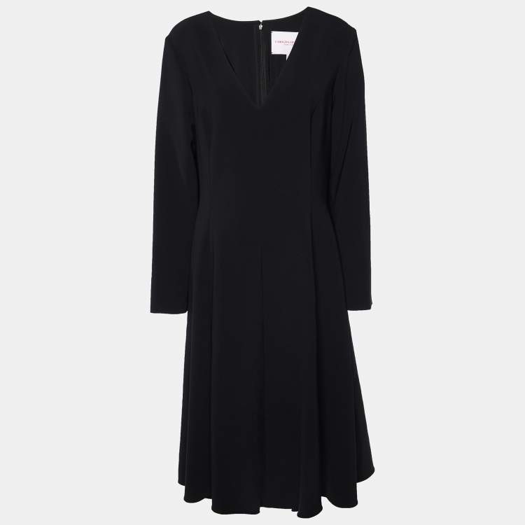 Pre Owned Carolina Herrera Black Cady Flared Midi Dress L