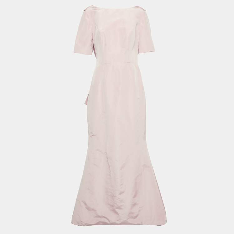 Pre Owned Carolina Herrera Pink Silk Draped Back Mermaid Gown L