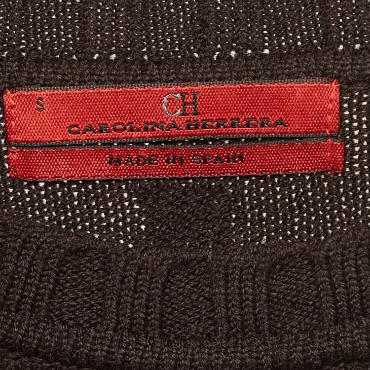 Pre Owned Carolina Herrera Brown Cable Knit Flounce Midi Dress S