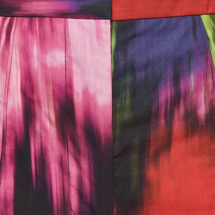 Pre Owned Carolina Herrera Multicolor Abstract Printed Cotton Pleated Wide-Leg Trousers M