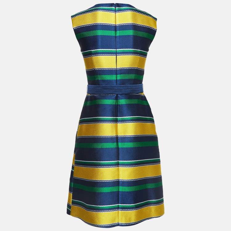 Pre Owned CH Carolina Herrera Multicolor Striped Textured Knit Belted Short Dress S