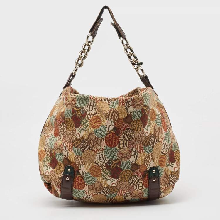 Pre Owned Carolina Herrera Multicolor Printed Canvas and Leather Chain Hobo