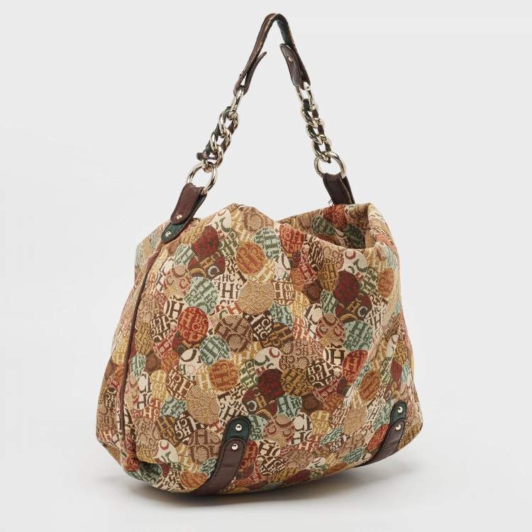 Pre Owned Carolina Herrera Multicolor Printed Canvas and Leather Chain Hobo