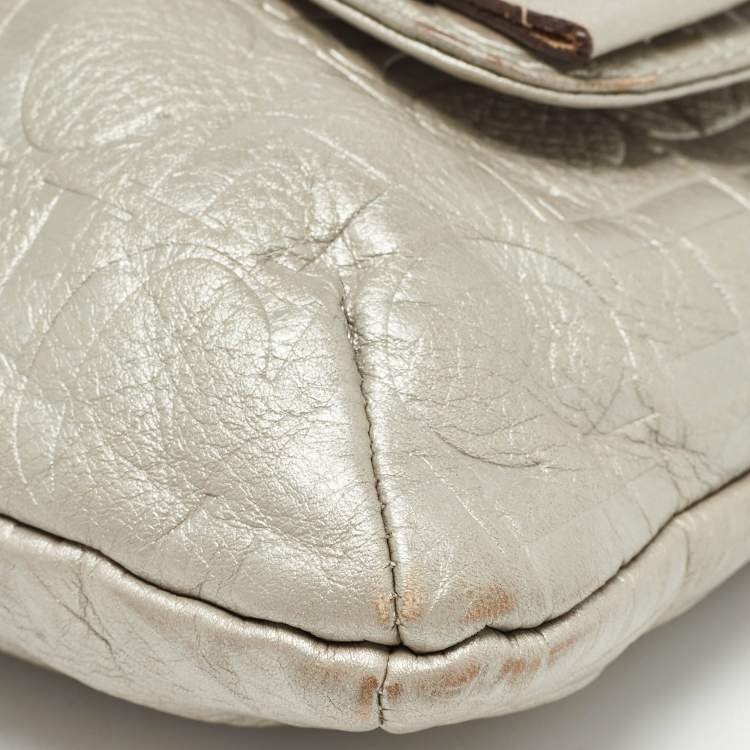 Pre Owned Carolina Herrera Grey Monogram Embossed Leather Audrey Shoulder Bag
