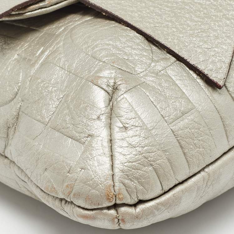 Pre Owned Carolina Herrera Grey Monogram Embossed Leather Audrey Shoulder Bag