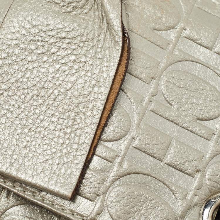 Pre Owned Carolina Herrera Grey Monogram Embossed Leather Audrey Shoulder Bag