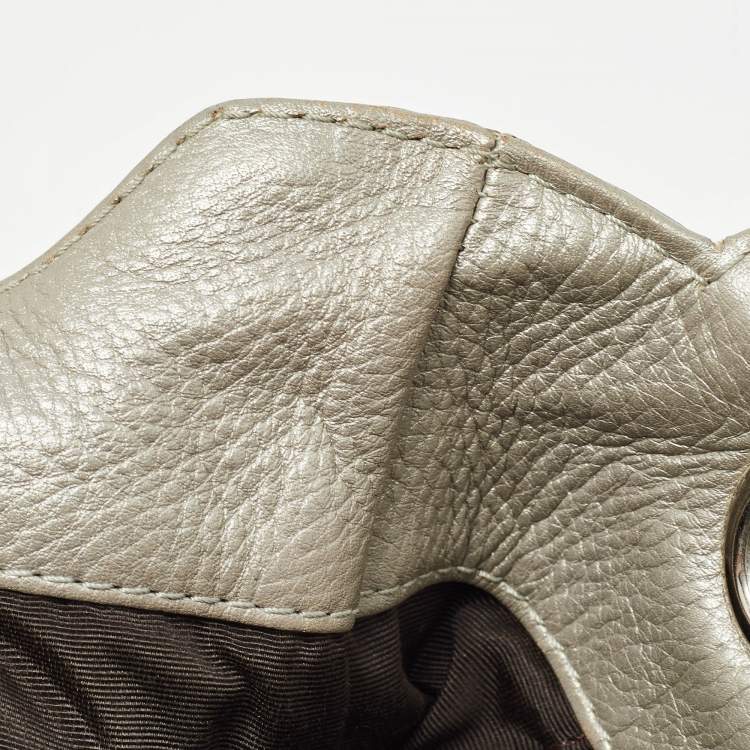 Pre Owned Carolina Herrera Grey Monogram Embossed Leather Audrey Shoulder Bag