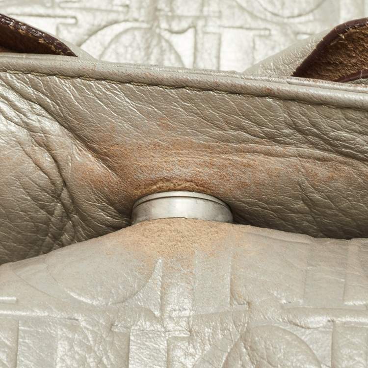 Pre Owned Carolina Herrera Grey Monogram Embossed Leather Audrey Shoulder Bag