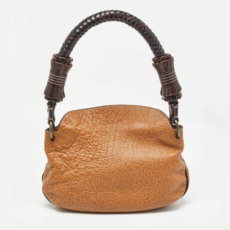 Pre Owned Carolina Herrera Brown Leather Braided Handle Baguette Bag