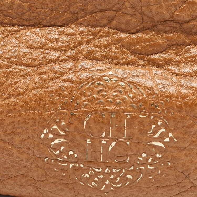 Pre Owned Carolina Herrera Brown Leather Braided Handle Baguette Bag