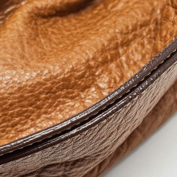 Pre Owned Carolina Herrera Brown Leather Braided Handle Baguette Bag