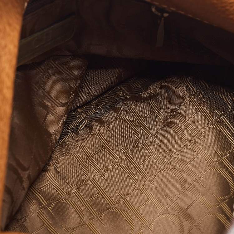Pre Owned Carolina Herrera Brown Leather Braided Handle Baguette Bag