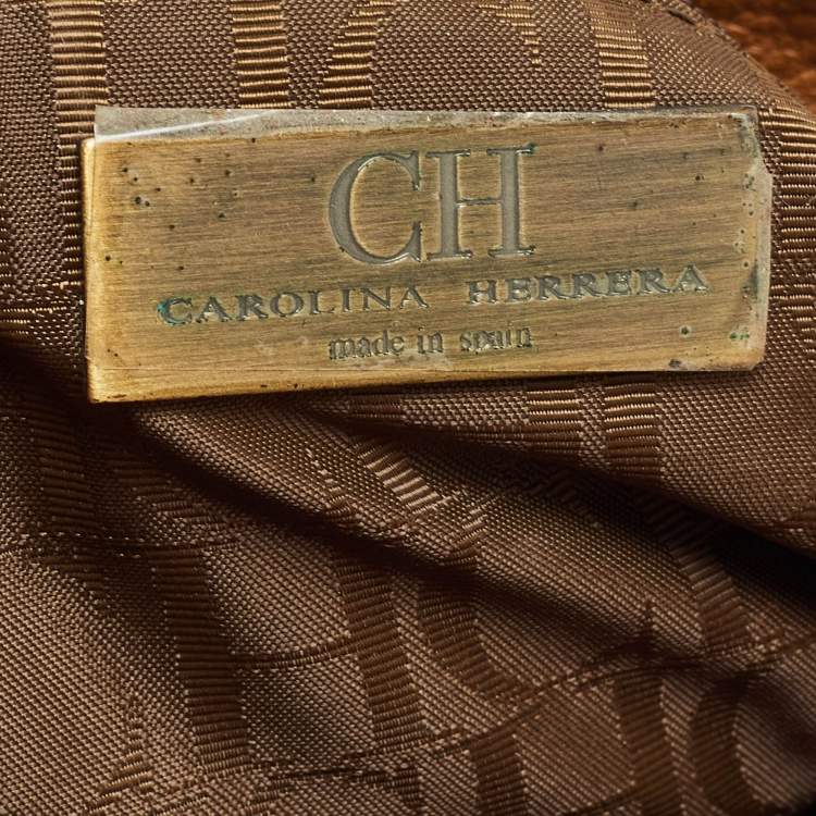 Pre Owned Carolina Herrera Brown Leather Braided Handle Baguette Bag